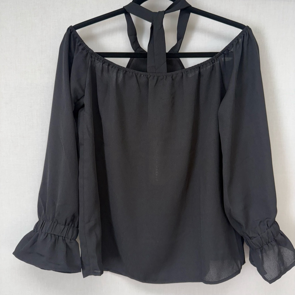 Women's After Market Blouse halter LS Top, Size M Black - Picture 2 of 12